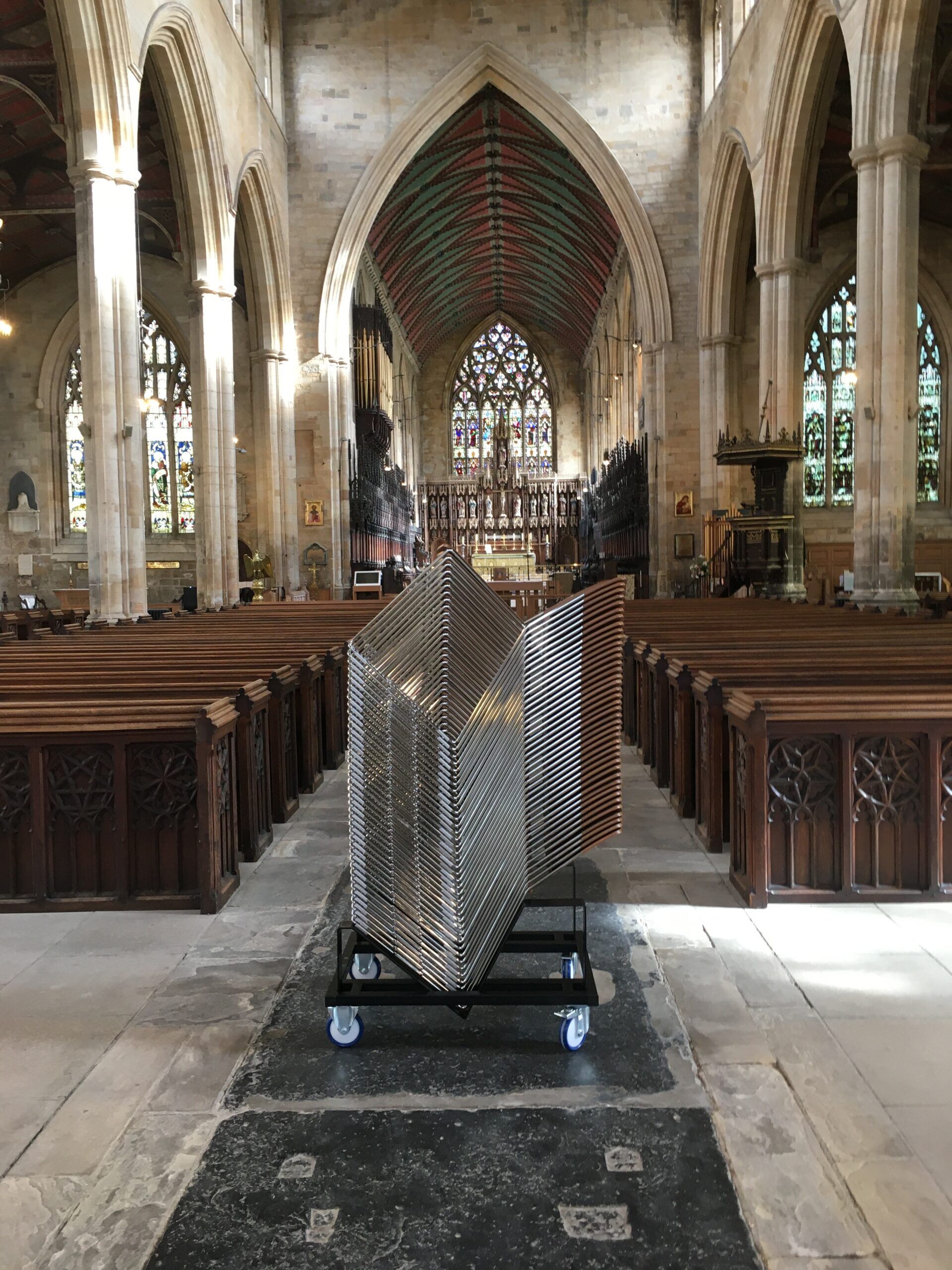 cathedral chair, gloucester stacking chair, stacking church chair, stacking plywood chair