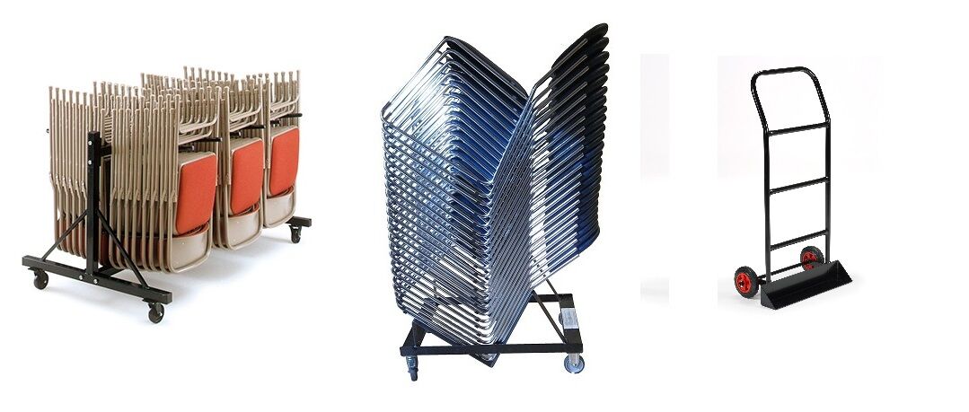 stacking chairs, folding chairs, stacking chair trolley, chair trolley, folding chair trolley, chair storage